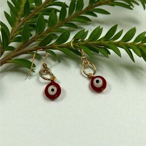 Chic Gold and Red Evil Eye Earrings